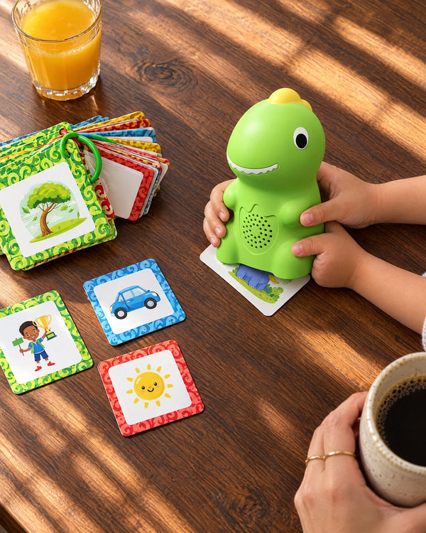 Echo on a flash card at the kitchen table